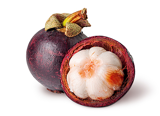 Image showing Whole and open mangosteen isolated on white