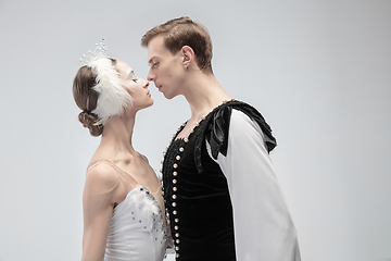 Image showing Young graceful couple of ballet dancers on white studio background