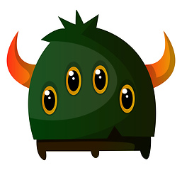 Image showing Four-eyed green monster with a horn illustration vector on white