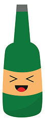 Image showing Emoji of a smiling green champagne bottle/Clipart of a broad gre