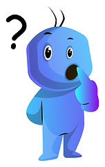 Image showing Blue cartoon caracter asking himself illustration vector on whit