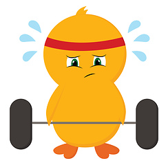 Image showing Cute-little yellow chick is lifting dumbbells at the gym vector 