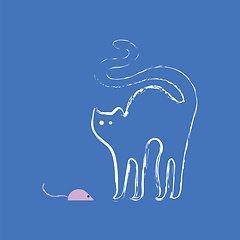 Image showing Portrait of the outline of a cat over a blue background vector o