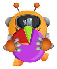 Image showing Cartoon robot holding a pie chart illustration vector on white b