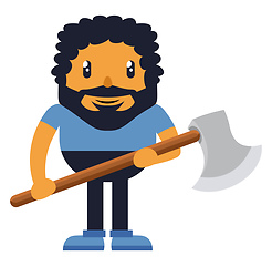 Image showing Man holding axe, illustration, vector on white background.