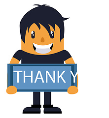 Image showing Man holding thank you sign, illustration, vector on white backgr