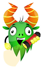 Image showing Monster with flashlight, illustration, vector on white backgroun