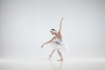 Image showing Young graceful ballerina on white studio background