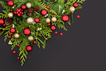 Image showing Decorative Christmas Composition with Baubles and Flora