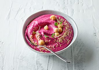 Image showing bowl of beetroot hummus