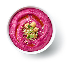 Image showing bowl of beetroot hummus