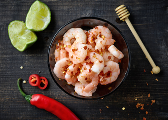 Image showing fresh prawns marinated with chili and honey