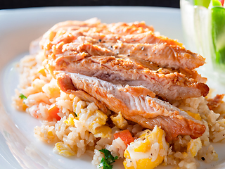 Image showing Roasted chicken breast on fried rice