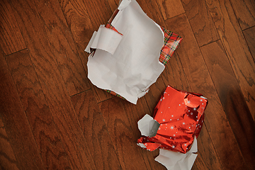 Image showing Left over Christmas gift wrapping paper