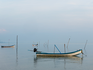 Image showing Boats at dawn in Surat Thani, Thailand