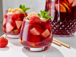 Image showing close up of red sangria glasses