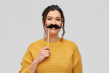 Image showing happy woman with vintage moustaches