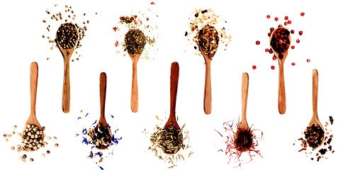 Image showing Collection of Spices in Wooden Spoons