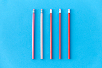 Image showing five lead pencils with eraser on tips