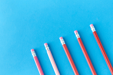 Image showing five lead pencils with eraser on tips