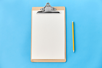 Image showing clipboard with white paper sheet and pencil