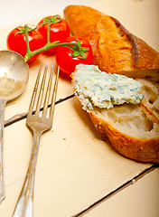 Image showing fresh blue cheese spread ove french baguette