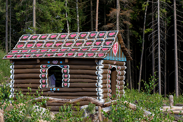 Image showing Huts like gingerbread house in forest