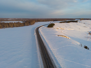 Image showing Aerial view of a winter road