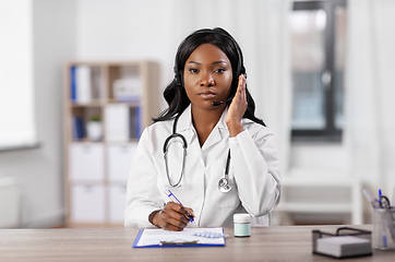 Image showing african american doctor with headset at hospital