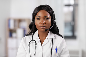 Image showing african american doctor with headset at hospital