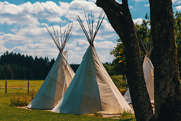 Image showing teepee conical tent made from animal skins