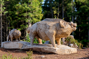 Image showing big wooden Wild boar statue