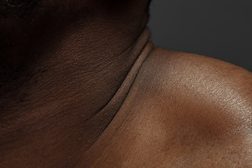 Image showing Texture of human skin. Close up of african-american male body