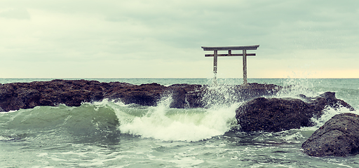 Image showing Seascape and torii