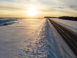 Image showing Aerial view of a winter road