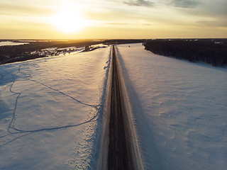 Image showing Aerial view of a winter road