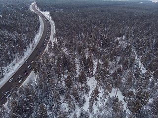 Image showing Aerial view of a winter road