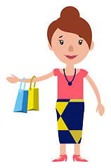 Image showing A smiling woman returning from shopping illustration vector on w