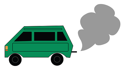 Image showing Painting of a green car emitting smoke vector or color illustrat