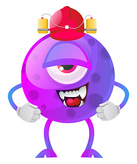 Image showing Drunk one eye purple monster illustration vector on white backgr