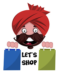 Image showing Man with turban is holding shopping bags, illustration, vector o