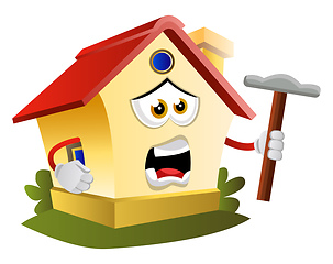 Image showing House is holding hammer, illustration, vector on white backgroun