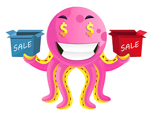 Image showing Octopus with sale signs illustration vector on white background