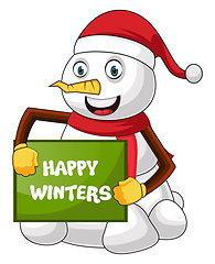 Image showing Snowman with greeting card illustration vector on white backgrou