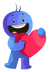 Image showing Blue cartoon caracter holding a big red heart illustration vecto