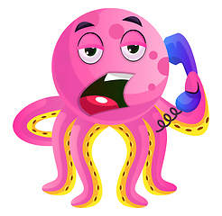 Image showing Pink octopus speaking on the phone illustration vector on white 