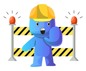 Image showing Blue cartoon construction worker stop illustration vector on whi