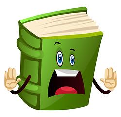 Image showing Green book is shocked, illustration, vector on white background.