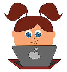 Image showing A girl with apple laptop vector or color illustration