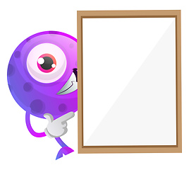 Image showing One eyed purple monster hiding behind a paper panel illustration